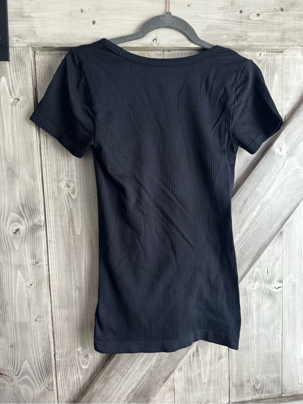 Maternity Ribbed Scoop Neck Short-Sleeve Tee in Black - Picture 2 of 3